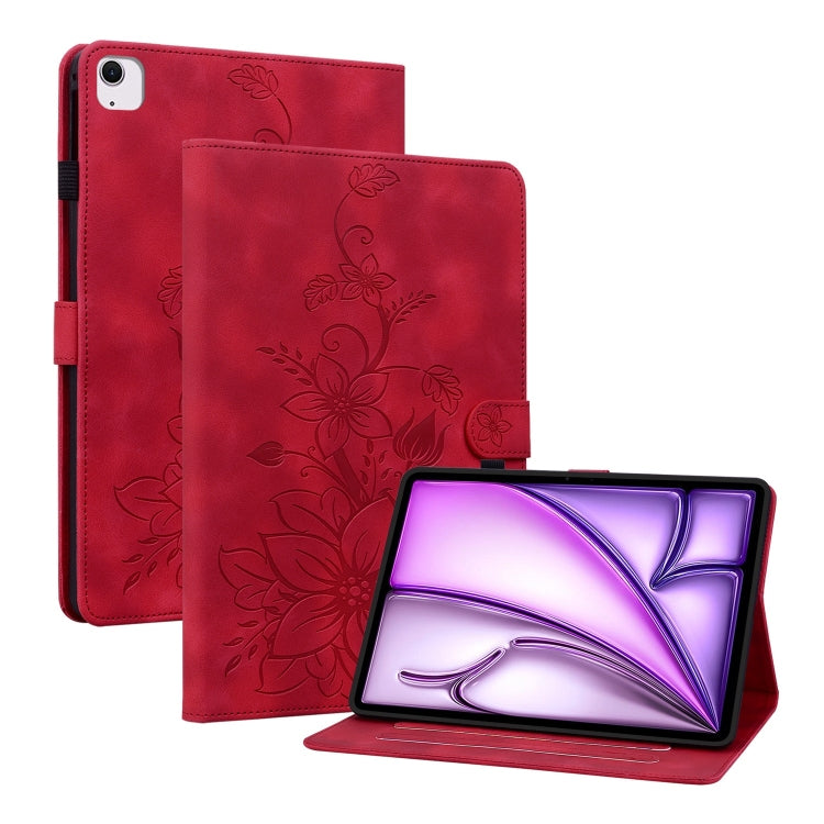 For iPad Air 13 2025 / 2024 Lily Embossed Leather Smart Tablet Case(Red) - iPad Air 13 2025 / 2024 Cases by PMC TechLife | Online Shopping South Africa | PMC TechLife | Buy Now Pay Later Mobicred