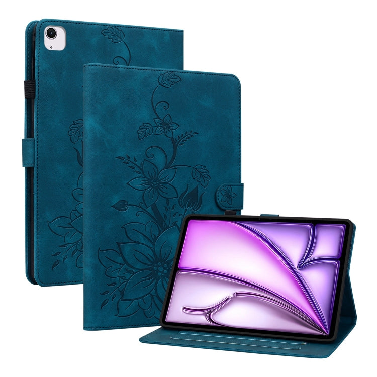 For iPad Air 13 2024 Lily Embossed Leather Smart Tablet Case(Dark Blue) - iPad Air 13 2024 Cases by PMC TechLife | Online Shopping South Africa | PMC TechLife | Buy Now Pay Later Mobicred