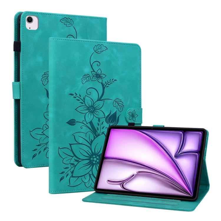 For iPad Air 11 2025 / 2024 Lily Embossed Leather Smart Tablet Case(Green) - iPad Air 11 2025 / 2024 Cases by PMC TechLife | Online Shopping South Africa | PMC TechLife | Buy Now Pay Later Mobicred