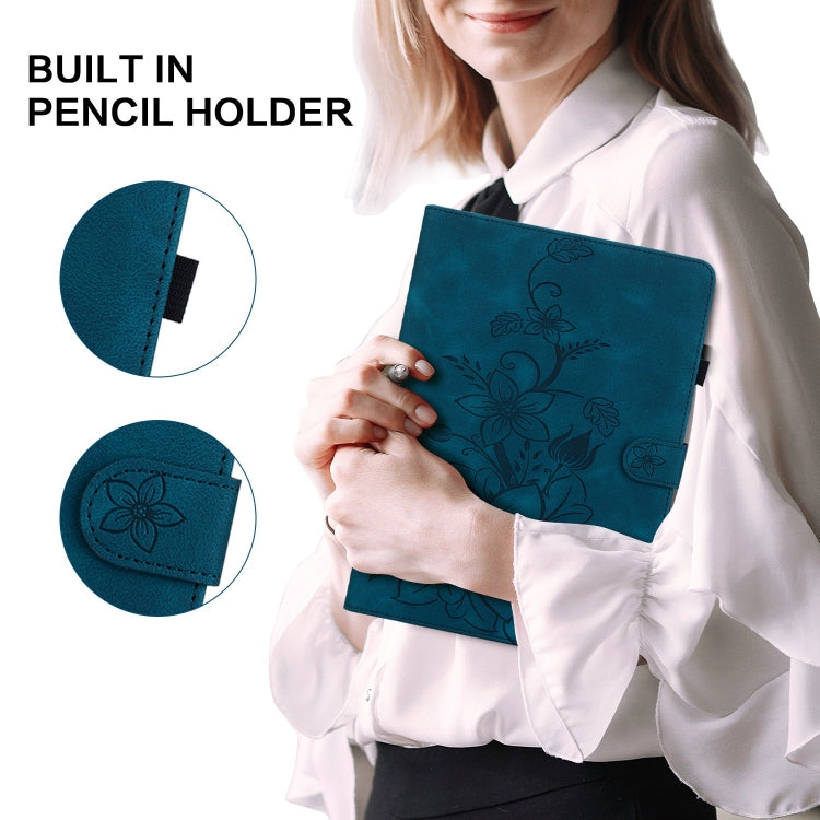 For iPad Air 11 2024 Lily Embossed Leather Smart Tablet Case(Dark Blue) - iPad Air 11 2024 Cases by PMC TechLife | Online Shopping South Africa | PMC TechLife | Buy Now Pay Later Mobicred