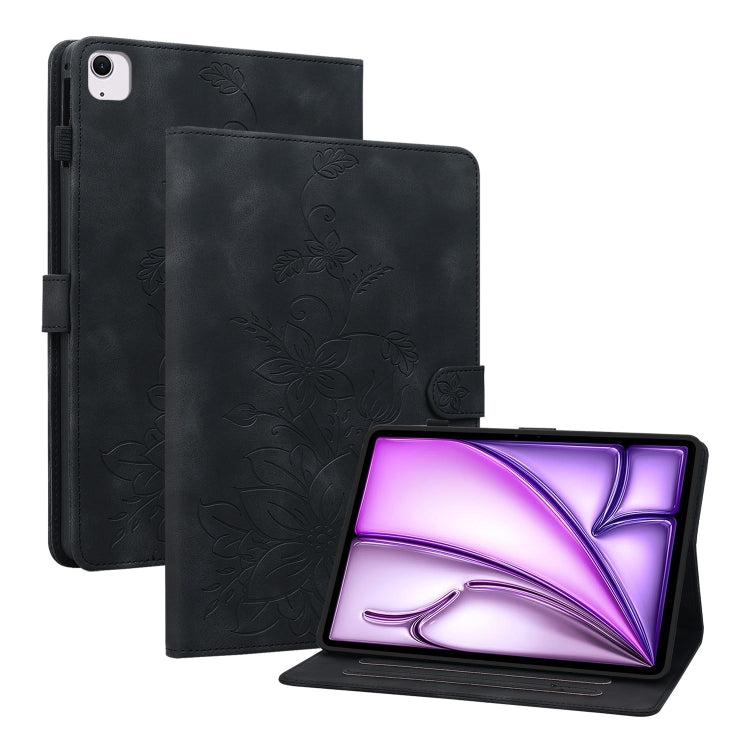 For iPad Air 11 2024 Lily Embossed Leather Smart Tablet Case(Black) - iPad Air 11 2024 Cases by PMC TechLife | Online Shopping South Africa | PMC TechLife | Buy Now Pay Later Mobicred