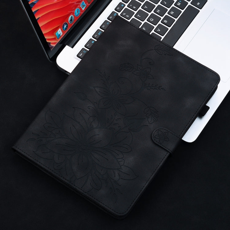 For iPad Air 11 2024 Lily Embossed Leather Smart Tablet Case(Black) - iPad Air 11 2024 Cases by PMC TechLife | Online Shopping South Africa | PMC TechLife | Buy Now Pay Later Mobicred