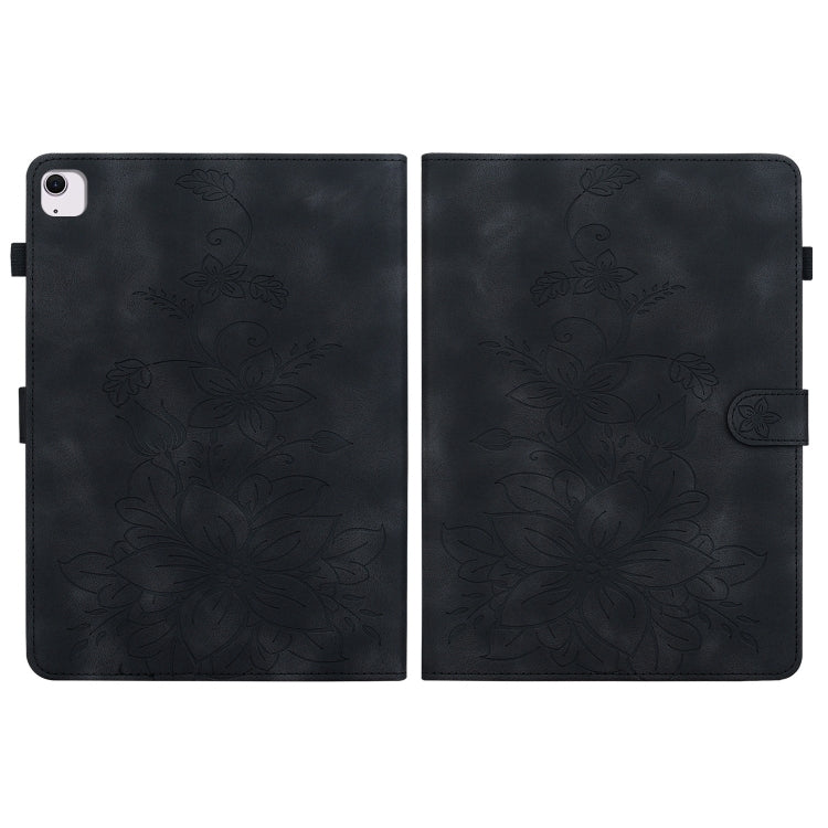 For iPad Air 11 2024 Lily Embossed Leather Smart Tablet Case(Black) - iPad Air 11 2024 Cases by PMC TechLife | Online Shopping South Africa | PMC TechLife | Buy Now Pay Later Mobicred