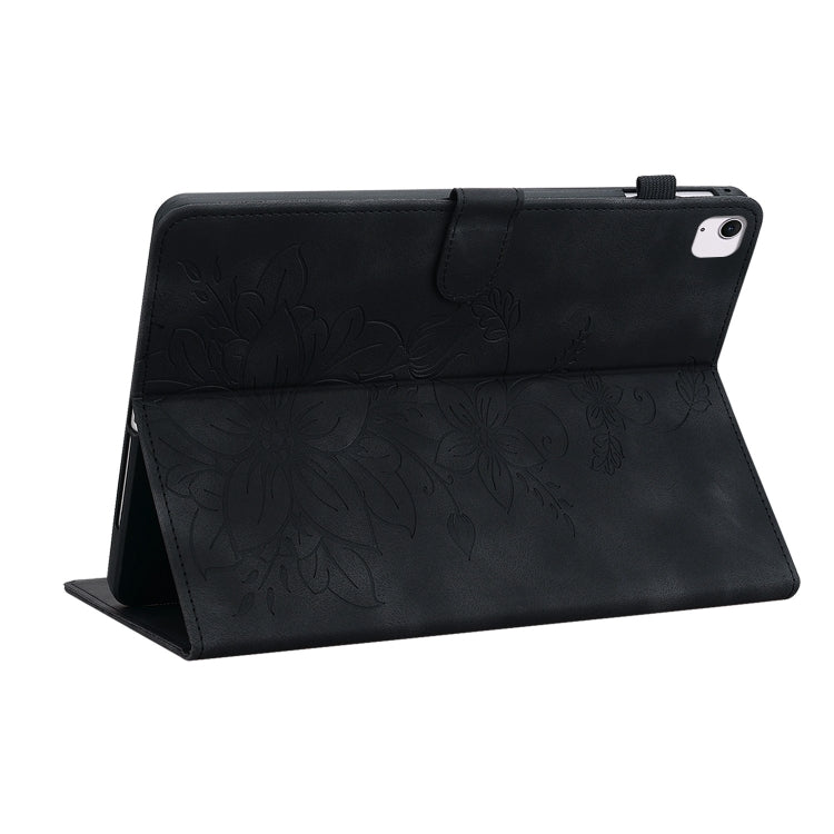 For iPad Air 11 2024 Lily Embossed Leather Smart Tablet Case(Black) - iPad Air 11 2024 Cases by PMC TechLife | Online Shopping South Africa | PMC TechLife | Buy Now Pay Later Mobicred