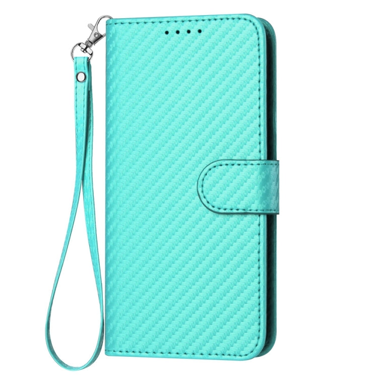 For iPhone 16e YX0070 Carbon Fiber Buckle Leather Phone Case with Lanyard(Light Blue) - iPhone 16e Cases by PMC TechLife | Online Shopping South Africa | PMC TechLife | Buy Now Pay Later Mobicred