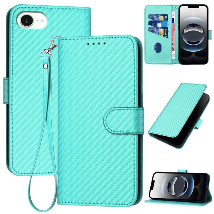 For iPhone 16e YX0070 Carbon Fiber Buckle Leather Phone Case with Lanyard(Light Blue) - iPhone 16e Cases by PMC TechLife | Online Shopping South Africa | PMC TechLife | Buy Now Pay Later Mobicred