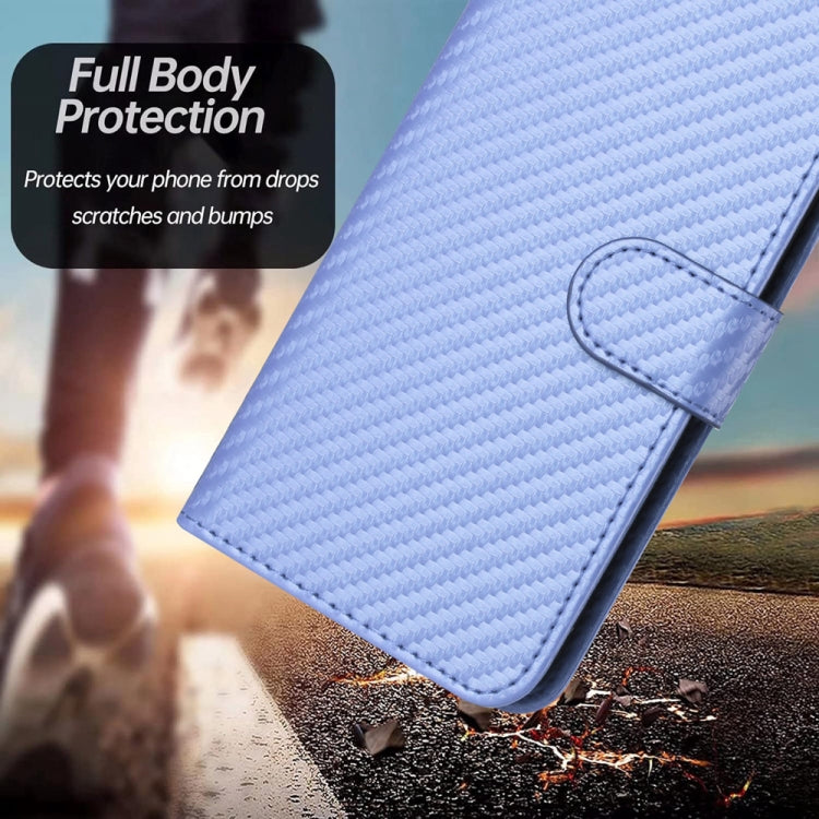 For iPhone SE 2024 YX0070 Carbon Fiber Buckle Leather Phone Case with Lanyard(Light Purple) - More iPhone Cases by PMC TechLife | Online Shopping South Africa | PMC TechLife | Buy Now Pay Later Mobicred