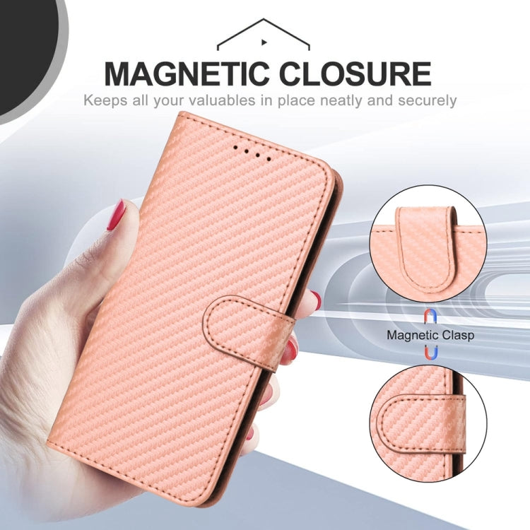 For iPhone 16e YX0070 Carbon Fiber Buckle Leather Phone Case with Lanyard(Pink) - iPhone 16e Cases by PMC TechLife | Online Shopping South Africa | PMC TechLife | Buy Now Pay Later Mobicred