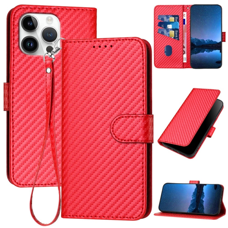 For iPhone 16 Pro Max YX0070 Carbon Fiber Buckle Leather Phone Case with Lanyard(Red) - iPhone 16 Pro Max Cases by PMC TechLife | Online Shopping South Africa | PMC TechLife | Buy Now Pay Later Mobicred
