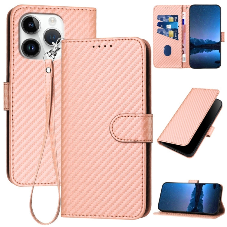For iPhone 16 Pro YX0070 Carbon Fiber Buckle Leather Phone Case with Lanyard(Pink) - iPhone 16 Pro Cases by PMC TechLife | Online Shopping South Africa | PMC TechLife | Buy Now Pay Later Mobicred