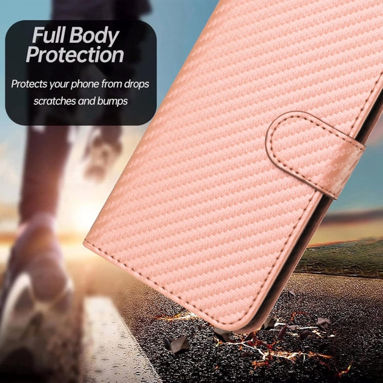 For iPhone 16 YX0070 Carbon Fiber Buckle Leather Phone Case with Lanyard(Pink) - iPhone 16 Cases by PMC TechLife | Online Shopping South Africa | PMC TechLife | Buy Now Pay Later Mobicred