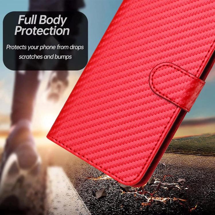 For iPhone 17 Air YX0070 Carbon Fiber Buckle Leather Phone Case with Lanyard(Red) - free shipping - PMc TechLife - Order now!
