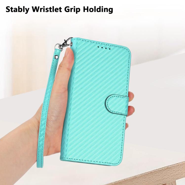 For iPhone 17 Air YX0070 Carbon Fiber Buckle Leather Phone Case with Lanyard(Light Blue) - free shipping - PMc TechLife - Order now!