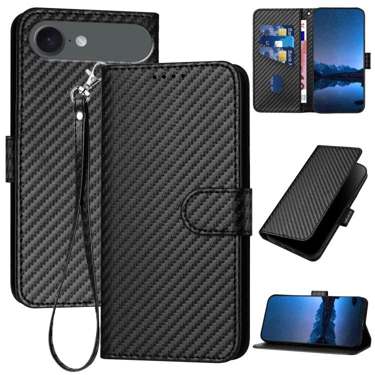For iPhone 17 Air YX0070 Carbon Fiber Buckle Leather Phone Case with Lanyard(Black) - free shipping - PMc TechLife - Order now!