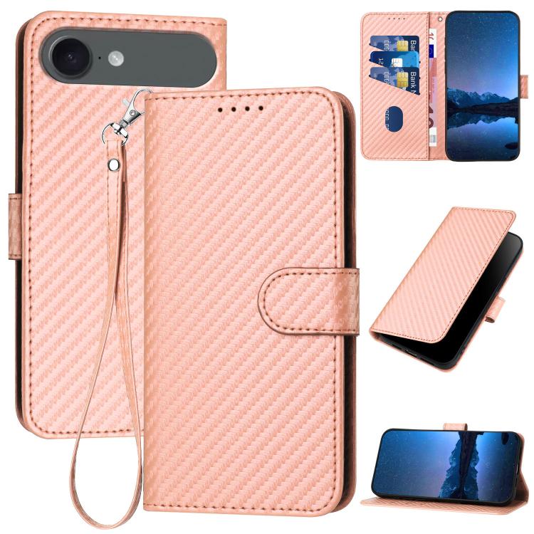 For iPhone 17 Air YX0070 Carbon Fiber Buckle Leather Phone Case with Lanyard(Pink) - free shipping - PMc TechLife - Order now!