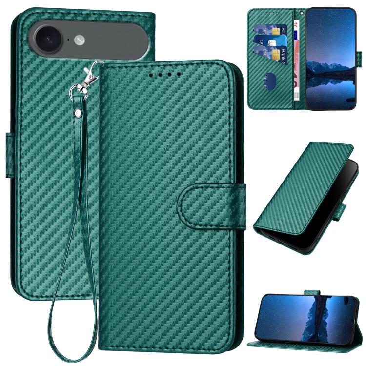 For iPhone 17 Air YX0070 Carbon Fiber Buckle Leather Phone Case with Lanyard(Dark Green) - free shipping - PMc TechLife - Order now!