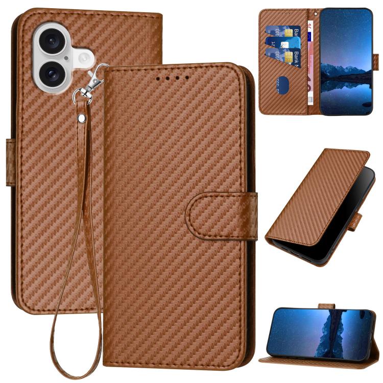 For iPhone 17 YX0070 Carbon Fiber Buckle Leather Phone Case with Lanyard(Coffee) - free shipping - PMc TechLife - Order now!