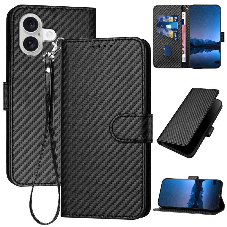 For iPhone 17 YX0070 Carbon Fiber Buckle Leather Phone Case with Lanyard(Black) - free shipping - PMc TechLife - Order now!