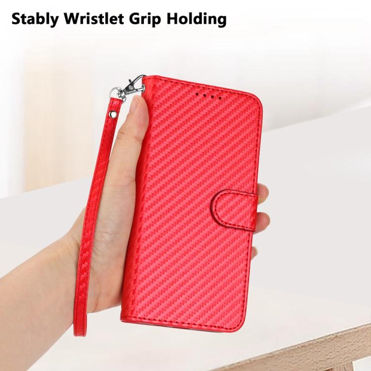 For iPhone 17 Pro Max YX0070 Carbon Fiber Buckle Leather Phone Case with Lanyard(Red) - free shipping - PMc TechLife - Order now!