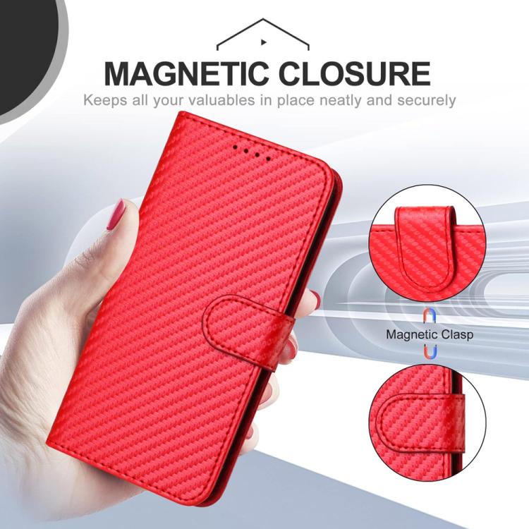 For iPhone 17 Pro Max YX0070 Carbon Fiber Buckle Leather Phone Case with Lanyard(Red) - free shipping - PMc TechLife - Order now!