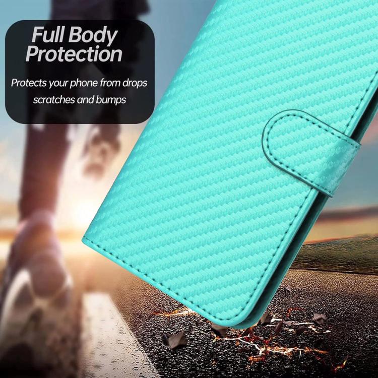 For iPhone 17 Pro Max YX0070 Carbon Fiber Buckle Leather Phone Case with Lanyard(Light Blue) - free shipping - PMc TechLife - Order now!