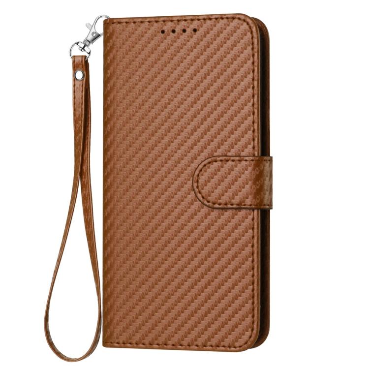 For iPhone 17 Pro Max YX0070 Carbon Fiber Buckle Leather Phone Case with Lanyard(Coffee) - free shipping - PMc TechLife - Order now!