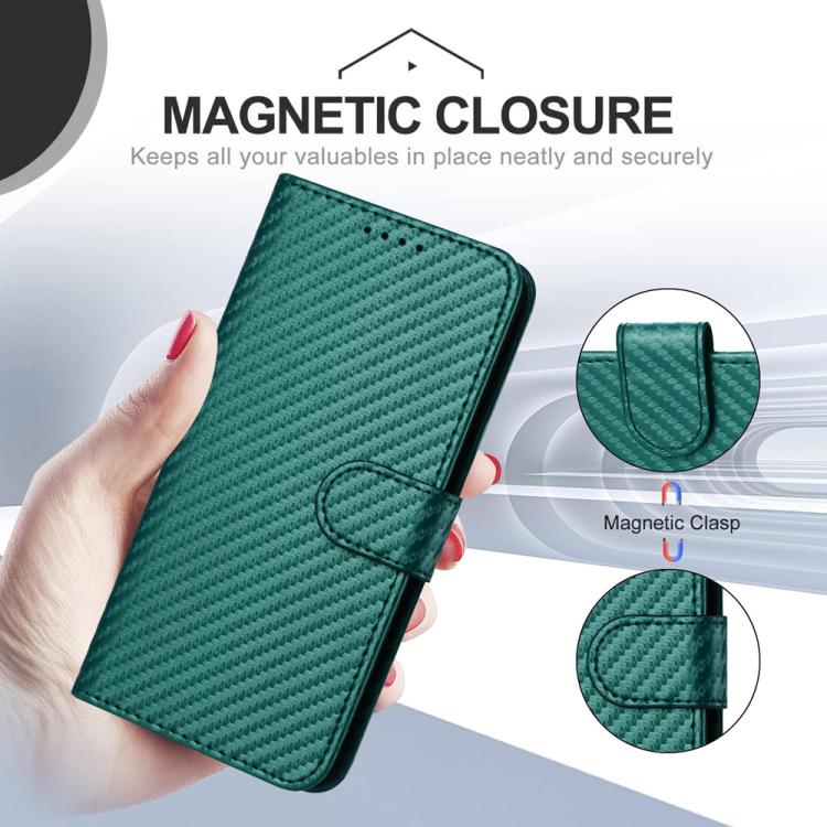 For iPhone 17 Pro Max YX0070 Carbon Fiber Buckle Leather Phone Case with Lanyard(Dark Green) - free shipping - PMc TechLife - Order now!