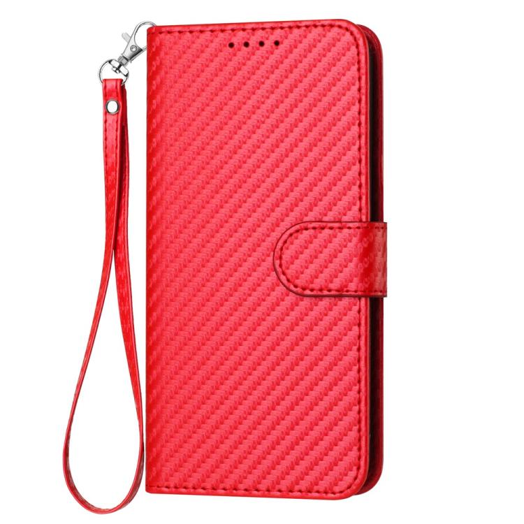 For iPhone 17 Pro YX0070 Carbon Fiber Buckle Leather Phone Case with Lanyard(Red) - free shipping - PMc TechLife - Order now!