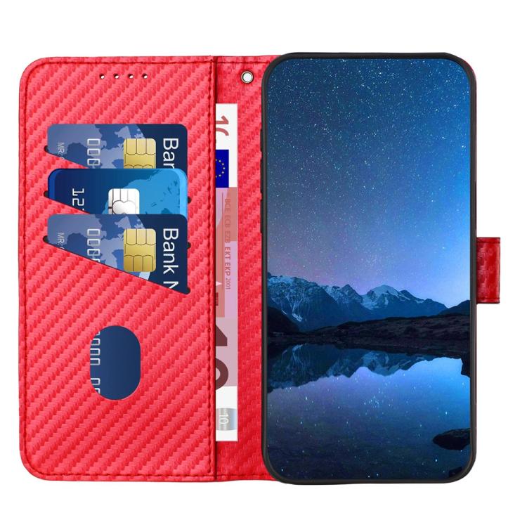 For iPhone 17 Pro YX0070 Carbon Fiber Buckle Leather Phone Case with Lanyard(Red) - free shipping - PMc TechLife - Order now!