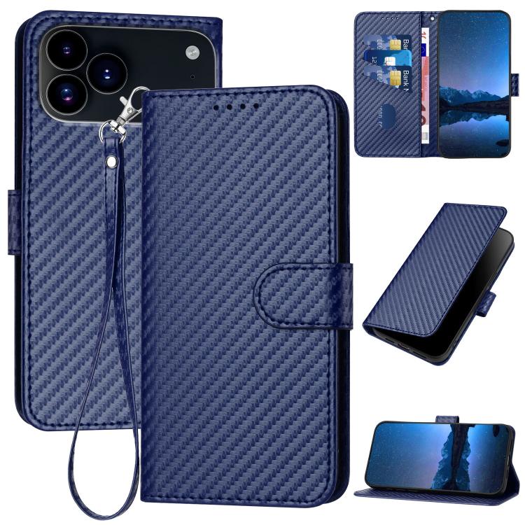 For iPhone 17 Pro YX0070 Carbon Fiber Buckle Leather Phone Case with Lanyard(Royal Blue) - free shipping - PMc TechLife - Order now!