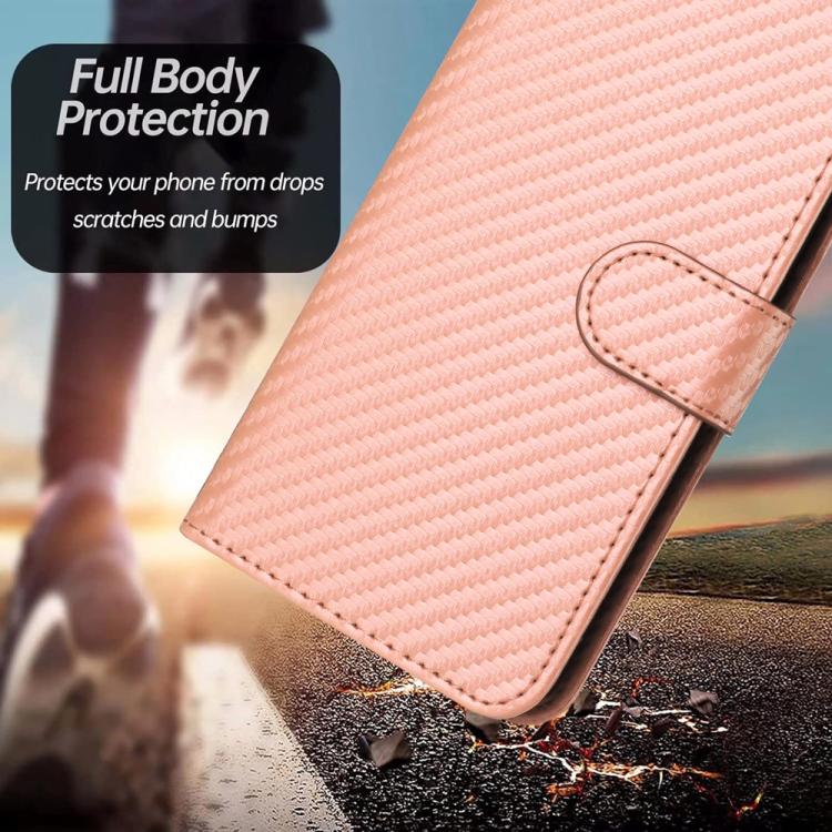 For iPhone 17 Pro YX0070 Carbon Fiber Buckle Leather Phone Case with Lanyard(Pink) - free shipping - PMc TechLife - Order now!