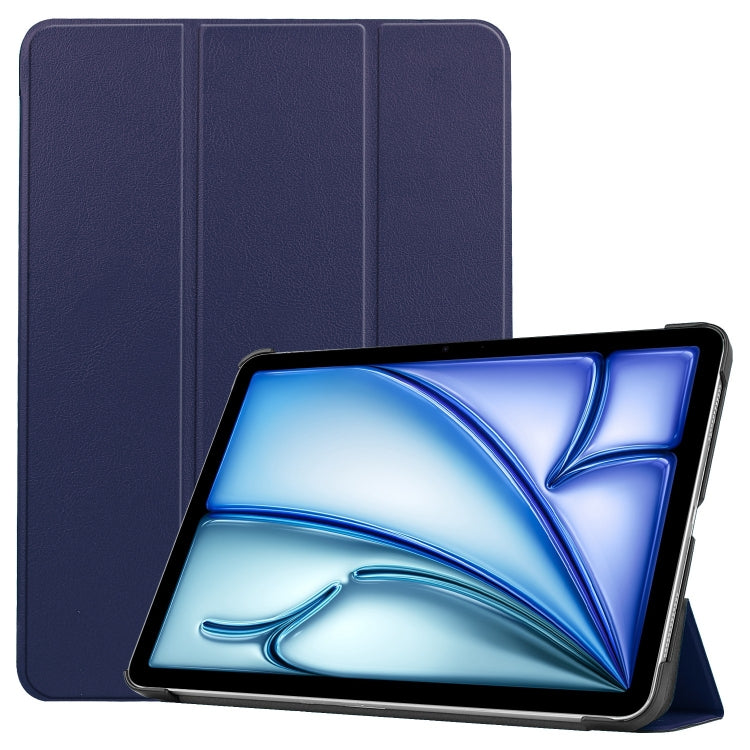 For iPad Air 13 2024 / 2025 Custer Pure Color 3-Fold Holder Smart Leather Tablet Case(Dark Blue) - iPad Air 13 2025 / 2024 Cases by PMC TechLife | Online Shopping South Africa | PMC TechLife | Buy Now Pay Later Mobicred
