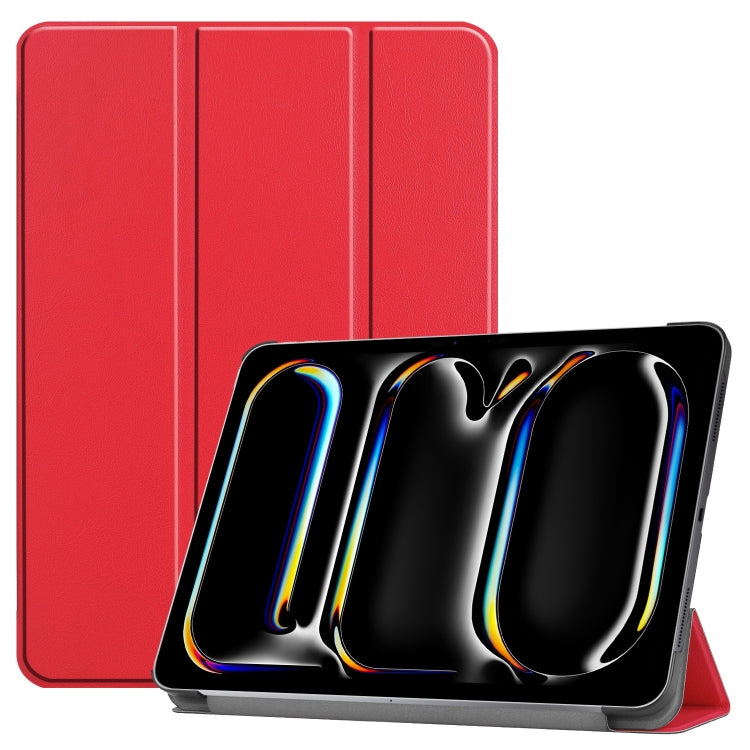 For iPad Pro 13 2024 Custer Pure Color 3-Fold Holder Smart Leather Tablet Case(Red) - free shipping - PMC TechLife - Order now!