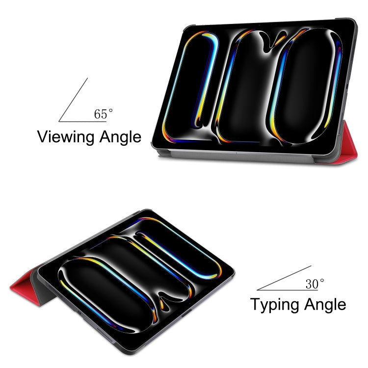 For iPad Pro 13 2024 Custer Pure Color 3-Fold Holder Smart Leather Tablet Case(Red) - free shipping - PMC TechLife - Order now!