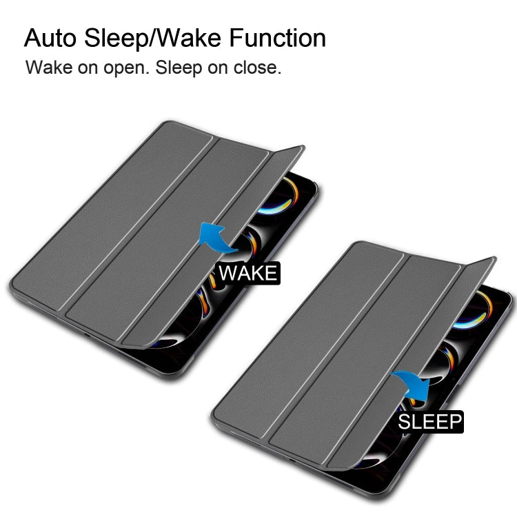 For iPad Pro 13 2024 Custer Pure Color 3-Fold Holder Smart Leather Tablet Case(Grey) - iPad Pro 13 2024 Cases by PMC TechLife | Online Shopping South Africa | PMC TechLife | Buy Now Pay Later Mobicred