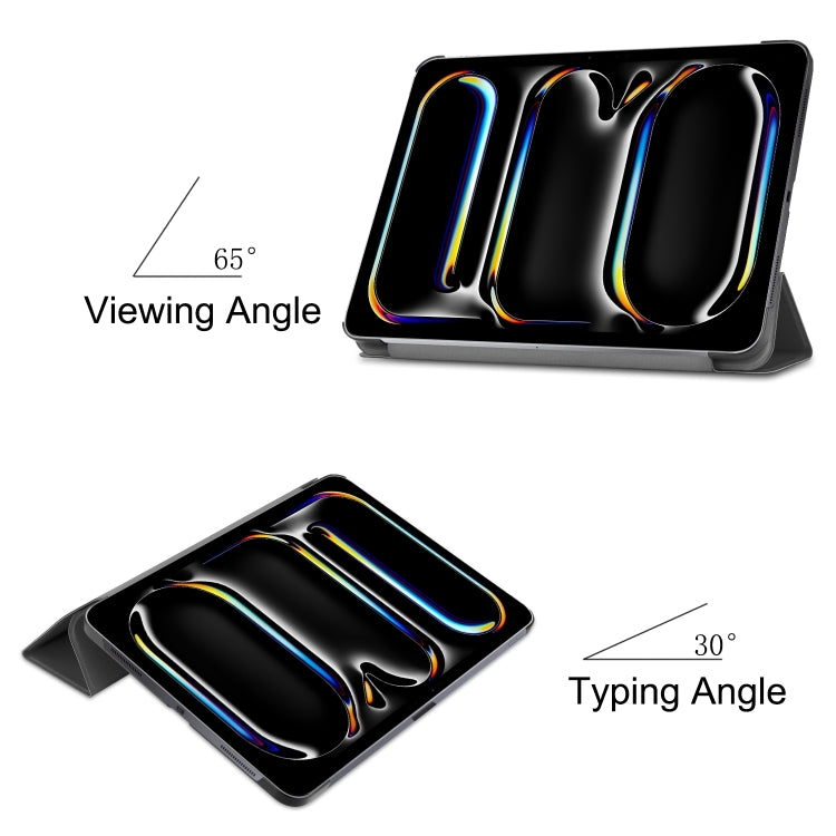 For iPad Pro 11 2024 Custer Pure Color 3-Fold Holder Smart Leather Tablet Case(Black) - iPad Pro 11 2024 Cases by PMC TechLife | Online Shopping South Africa | PMC TechLife | Buy Now Pay Later Mobicred