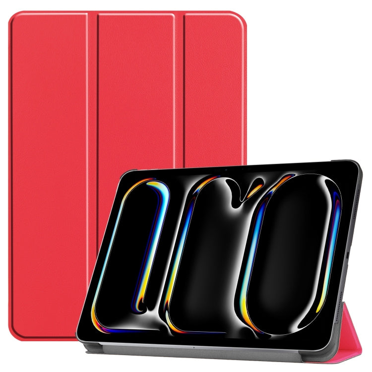 For iPad Pro 11 2024 Custer Pure Color 3-Fold Holder Smart Leather Tablet Case(Red) - iPad Pro 11 2024 Cases by PMC TechLife | Online Shopping South Africa | PMC TechLife | Buy Now Pay Later Mobicred