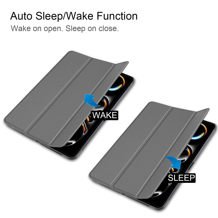 For iPad Pro 11 2024 Custer Pure Color 3-Fold Holder Smart Leather Tablet Case(Gray) - iPad Pro 11 2024 Cases by PMC TechLife | Online Shopping South Africa | PMC TechLife | Buy Now Pay Later Mobicred