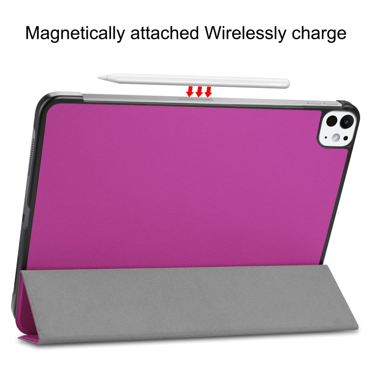 For iPad Pro 11 2024 Custer Pure Color 3-Fold Holder Smart Leather Tablet Case(Purple) - iPad Pro 11 2024 Cases by PMC TechLife | Online Shopping South Africa | PMC TechLife | Buy Now Pay Later Mobicred