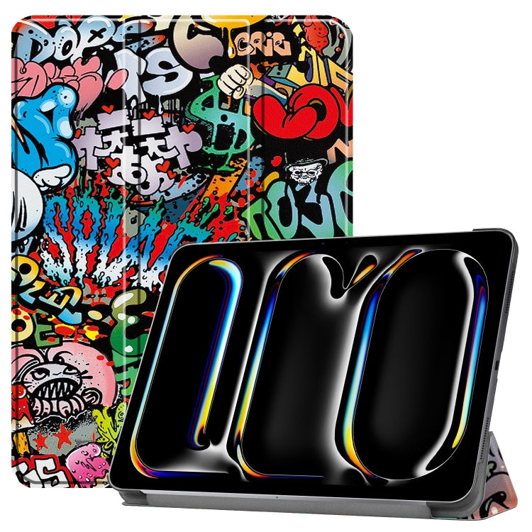 For iPad Pro 13 2024 Custer Painted 3-Fold Holder Smart Leather Tablet Case(Graffiti) - iPad Pro 13 2024 Cases by PMC TechLife | Online Shopping South Africa | PMC TechLife | Buy Now Pay Later Mobicred