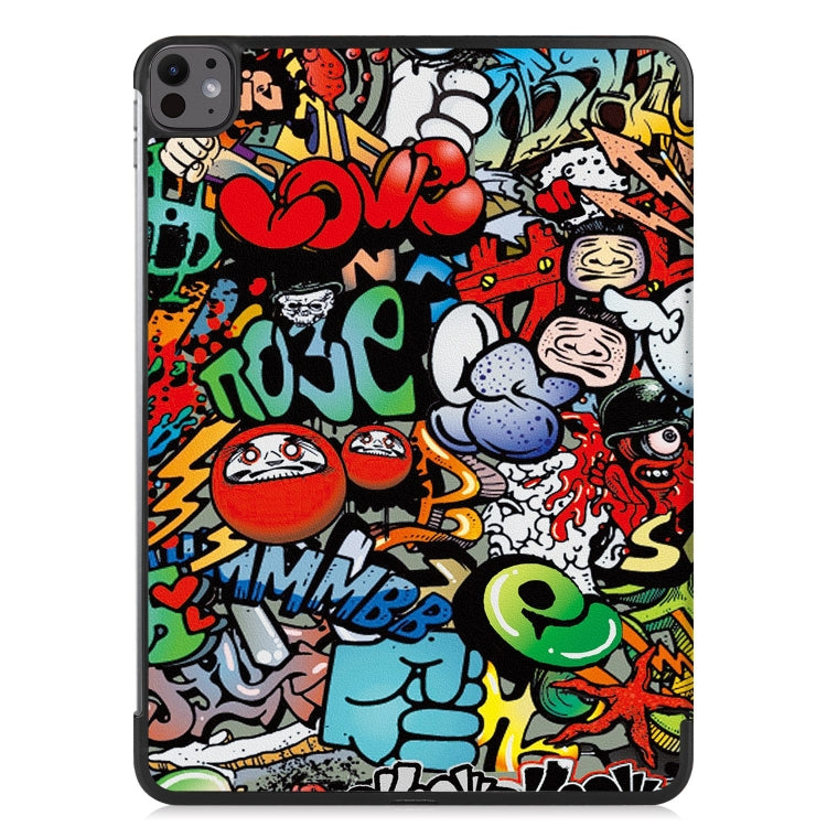 For iPad Pro 13 2024 Custer Painted 3-Fold Holder Smart Leather Tablet Case(Graffiti) - iPad Pro 13 2024 Cases by PMC TechLife | Online Shopping South Africa | PMC TechLife | Buy Now Pay Later Mobicred