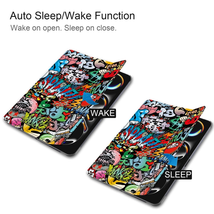 For iPad Pro 13 2024 Custer Painted 3-Fold Holder Smart Leather Tablet Case(Graffiti) - iPad Pro 13 2024 Cases by PMC TechLife | Online Shopping South Africa | PMC TechLife | Buy Now Pay Later Mobicred