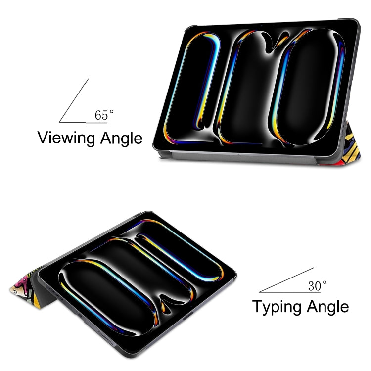 For iPad Pro 13 2024 Custer Painted 3-Fold Holder Smart Leather Tablet Case(Graffiti) - iPad Pro 13 2024 Cases by PMC TechLife | Online Shopping South Africa | PMC TechLife | Buy Now Pay Later Mobicred