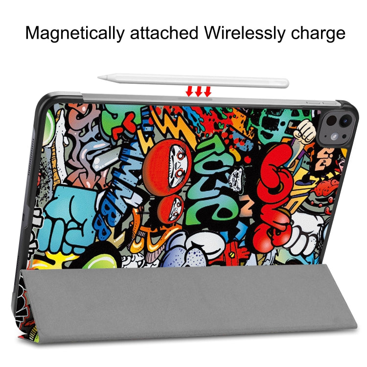 For iPad Pro 13 2024 Custer Painted 3-Fold Holder Smart Leather Tablet Case(Graffiti) - iPad Pro 13 2024 Cases by PMC TechLife | Online Shopping South Africa | PMC TechLife | Buy Now Pay Later Mobicred