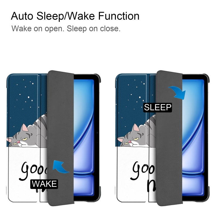 For iPad Air 13 2025 / 2024 Custer Painted 3-Fold Holder Smart Leather Tablet Case(Lazy Cat) - iPad Air 13 2025 / 2024 Cases by PMC TechLife | Online Shopping South Africa | PMC TechLife | Buy Now Pay Later Mobicred