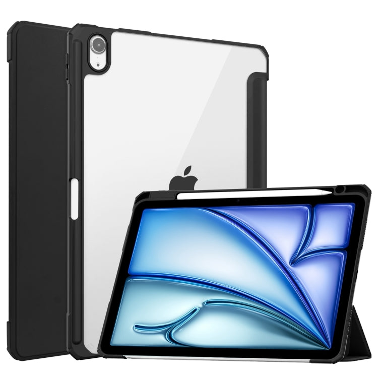 For iPad Air 11 2025 / 2024 Pure Color 3-fold Clear TPU Smart Leather Tablet Case(Black) - iPad Air 11 2025 / 2024 Cases by PMC TechLife | Online Shopping South Africa | PMC TechLife | Buy Now Pay Later Mobicred