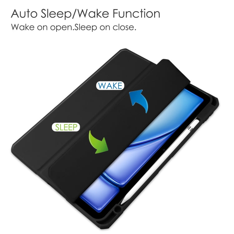 For iPad Air 11 2025 / 2024 Pure Color 3-fold Clear TPU Smart Leather Tablet Case(Black) - iPad Air 11 2025 / 2024 Cases by PMC TechLife | Online Shopping South Africa | PMC TechLife | Buy Now Pay Later Mobicred