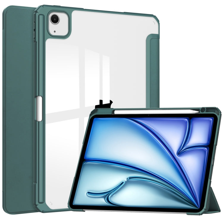 For iPad Air 13 2025 / 2024 Pure Color 3-fold Clear TPU Smart Leather Tablet Case(Dark Green) - iPad Air 13 2025 / 2024 Cases by PMC TechLife | Online Shopping South Africa | PMC TechLife | Buy Now Pay Later Mobicred