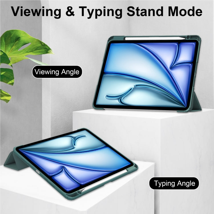For iPad Air 13 2025 / 2024 Pure Color 3-fold Clear TPU Smart Leather Tablet Case(Dark Green) - iPad Air 13 2025 / 2024 Cases by PMC TechLife | Online Shopping South Africa | PMC TechLife | Buy Now Pay Later Mobicred