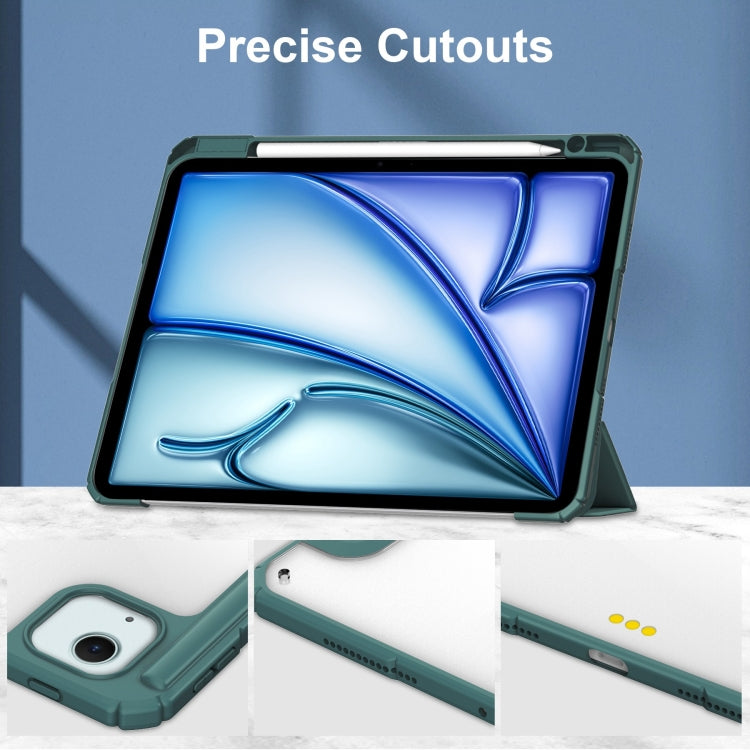 For iPad Air 13 2025 / 2024 Pure Color 3-fold Clear TPU Smart Leather Tablet Case(Dark Green) - iPad Air 13 2025 / 2024 Cases by PMC TechLife | Online Shopping South Africa | PMC TechLife | Buy Now Pay Later Mobicred